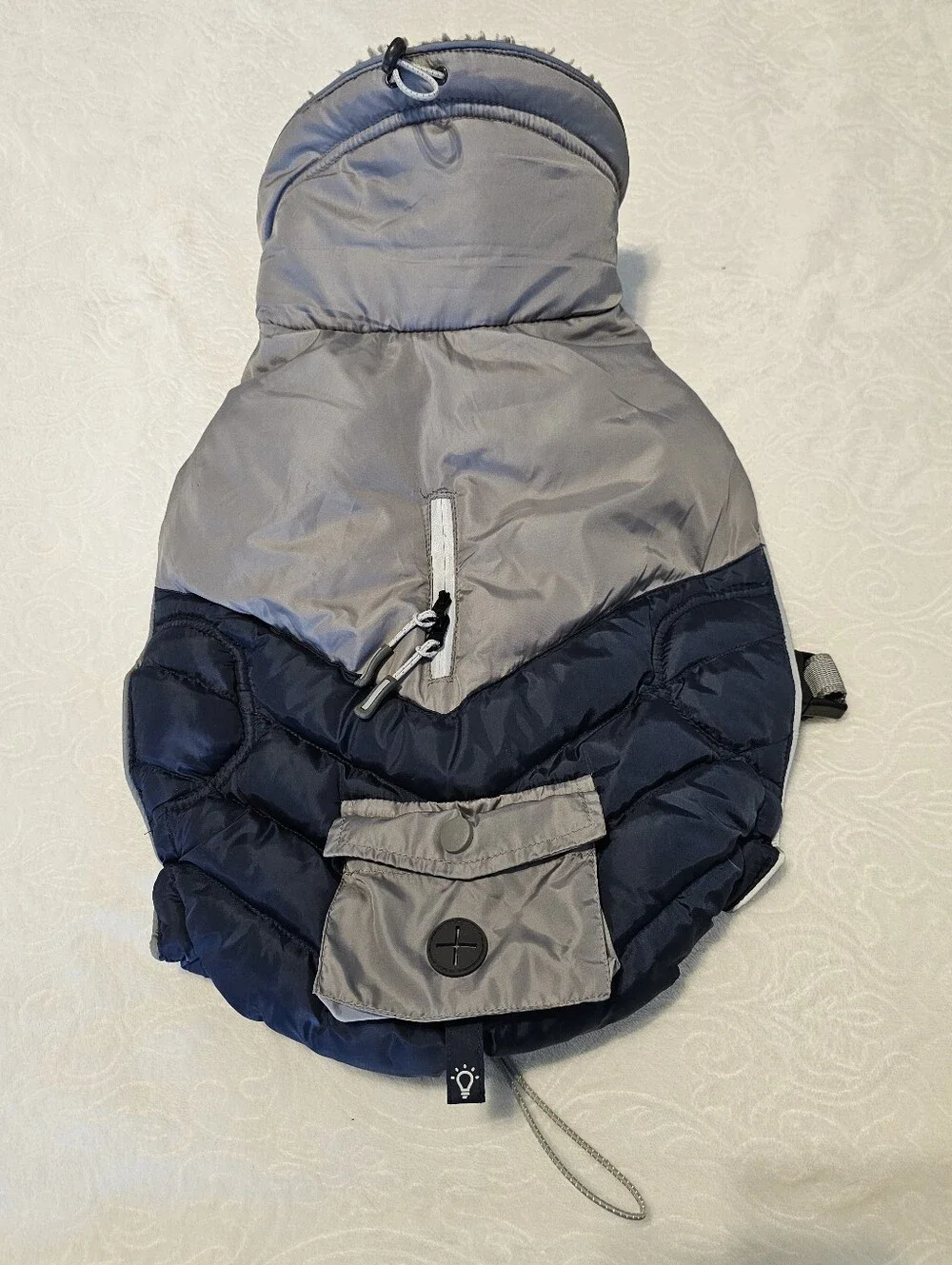 Arcadia Trail Gray Navy Adjustable Insulated Dog Coat - Medium Euc